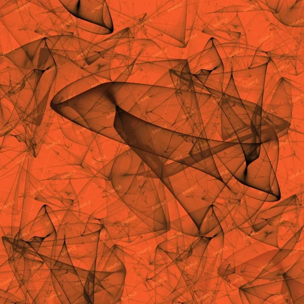 Abstract digital artwork featuring intertwining orange lines and geometric shapes against a textured, monochrome orange background.