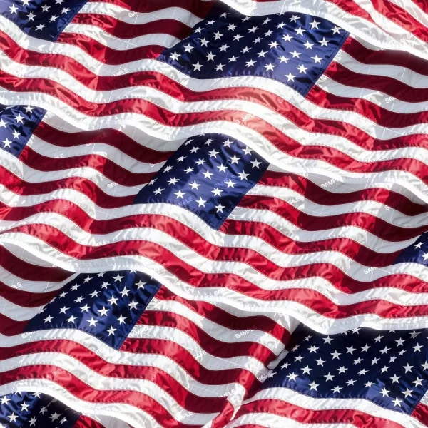 Multiple layers of american flags with alternating stars and stripes, rendered in a wavy, overlapping design that creates a sense of fluid motion. the image is vibrant and full of texture.