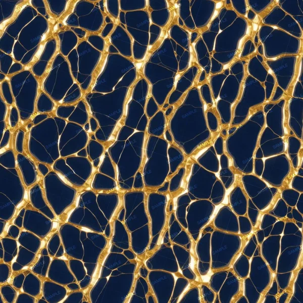 A seamless pattern featuring an abstract network of golden, vein-like lines on a dark blue background. The tangled lines form irregular shapes that create a web-like appearance.