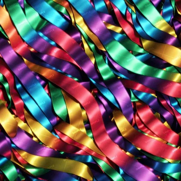 An abstract background featuring an intertwined pattern of colorful ribbons in various shades of red, blue, yellow, green, and purple. The ribbons are woven together, creating a vibrant and dynamic visual effect.