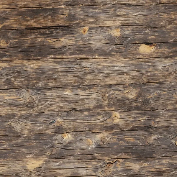 A close-up image of an old wooden surface featuring weathered, horizontal planks. The wood shows visible knots, grain patterns, and signs of aging with various shades of brown and gray.