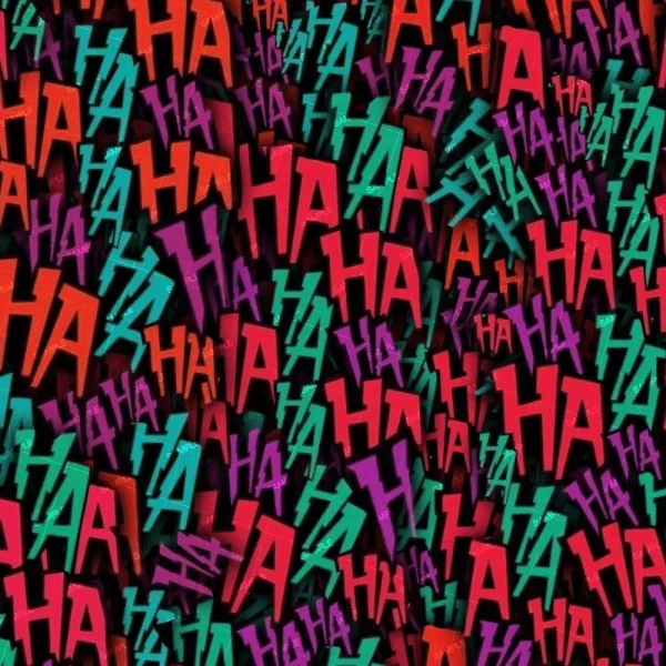 A dense pattern of the text "HA" in various sizes and colors, including red, blue, purple, and green, fills the entire image. The letters overlap and are jumbled, creating a chaotic and playful visual effect.
