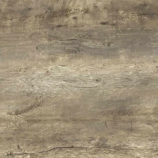 A close-up view of a wooden surface showing a rustic, weathered appearance with visible wood grain patterns. The wood has a muted, grayish-brown color with various natural imperfections, knots, and textures.
