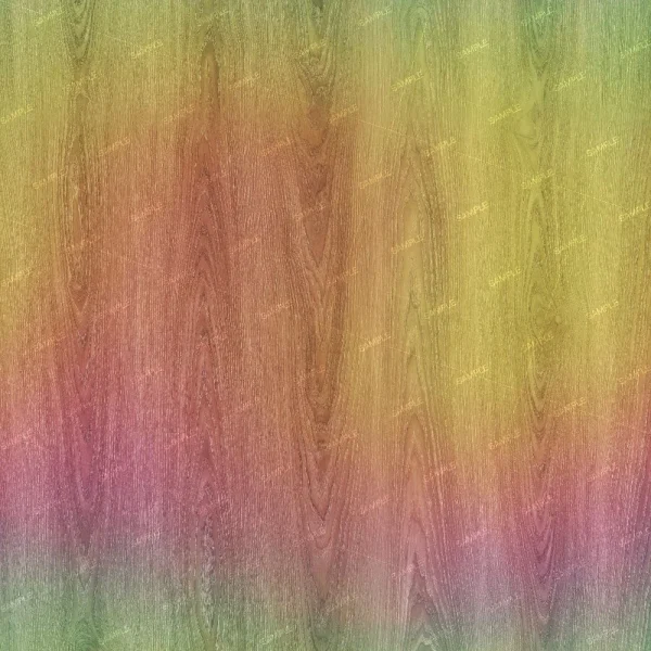 A wooden surface with a gradient finish transitioning from green to yellow and then to red. The wood grain is visible through the gradient, adding texture. The word "SAMPLE" is repeatedly printed in diagonal lines across the surface.