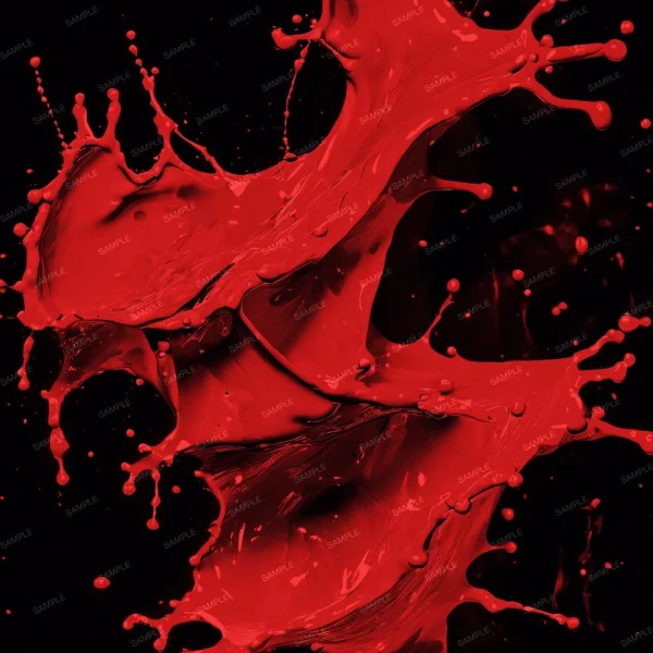 An abstract image featuring splashes of red paint fluidly spreading and intertwining against a black background. The dynamic shapes and varying intensities of red create a vibrant and energetic visual effect.