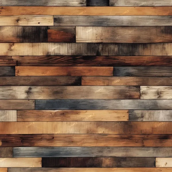 A textured wall made of horizontal wooden planks in various shades of brown, beige, and gray. The wood has a weathered appearance with a mix of light and dark tones, creating a rustic pattern.