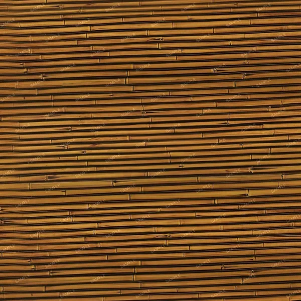 A close-up of a bamboo mat with vertically aligned bamboo stalks. The stalks vary slightly in color from light to dark brown and are bound together by horizontal strips. The surface is smooth and has a natural, textured appearance.