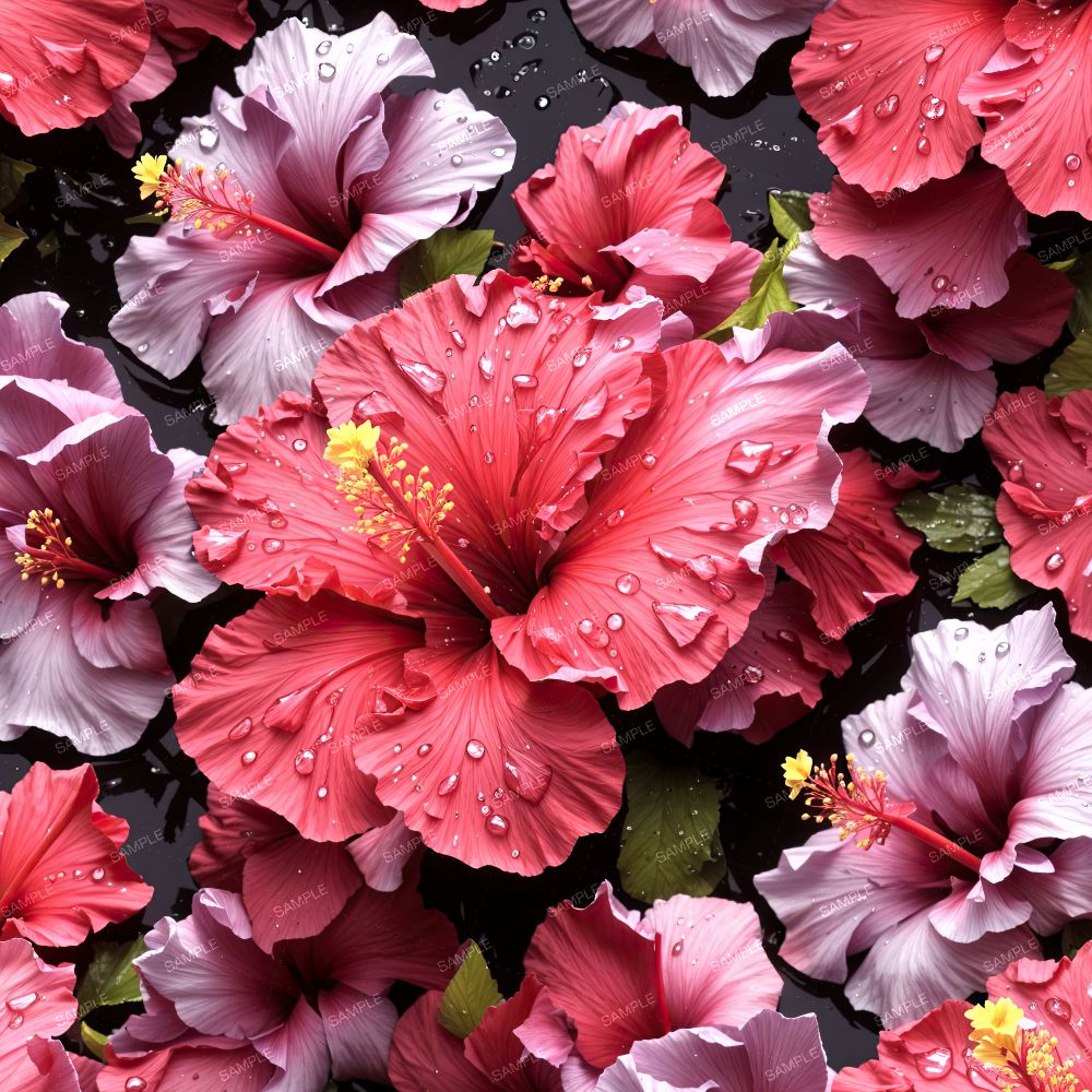 Wet Hibiscus Flowers Pattern Crew