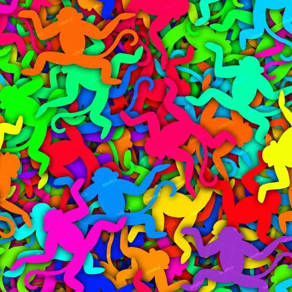 Introducing the "Spooky Teddy Bears in Space (Copy)"—a playful and dynamic design featuring a colorful pattern of overlapping silhouettes of teddy bears. These bears come in vibrant shades of orange, pink, green, blue, and yellow set against a multicolored background. Randomly oriented for added whimsical charm, this design promises to enliven any space!