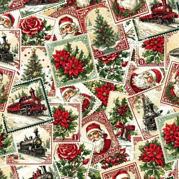 Product Data: Victorian Christmas Tree Ornaments

Description: A collection of vintage-style Christmas ornaments inspired by classic stamps, showcasing Santa Claus, Christmas trees, trains, poinsettias, and holly in a festive red, green, and white color palette. Each ornament features intricate designs and details that capture the spirit of the season.