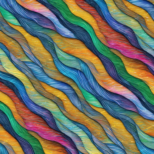 Experience a vibrant and flowing texture with Claymation 42 (Copy), featuring a colorful abstract pattern of intertwining wavy lines in shades of blue, green, yellow, orange, and pink.