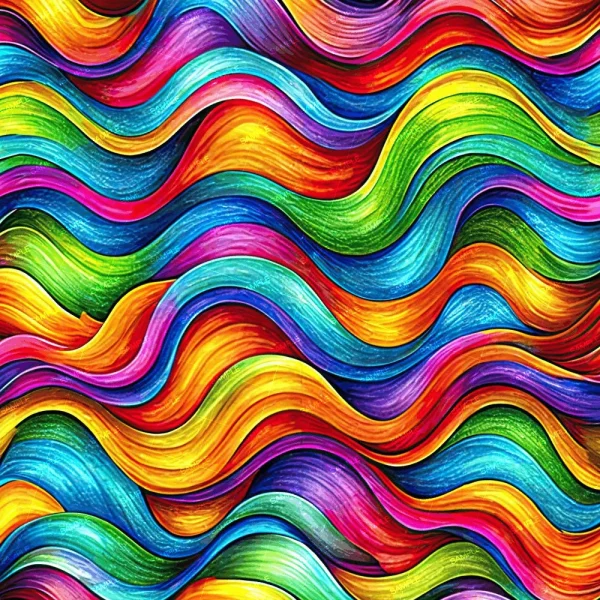 Introducing "Colored Pencil Waves 43," a vibrant abstract design showcasing wavy lines in an array of colors such as red, blue, green, yellow, purple, and orange. This colorful wave pattern forms a dynamic and visually captivating composition.