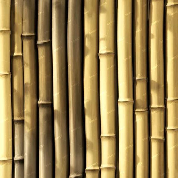 The Gold Mine Walls feature a close-up vertical arrangement of densely packed bamboo stalks, highlighting the natural color and texture variations that create a patterned surface with contrasting light and shadow.
