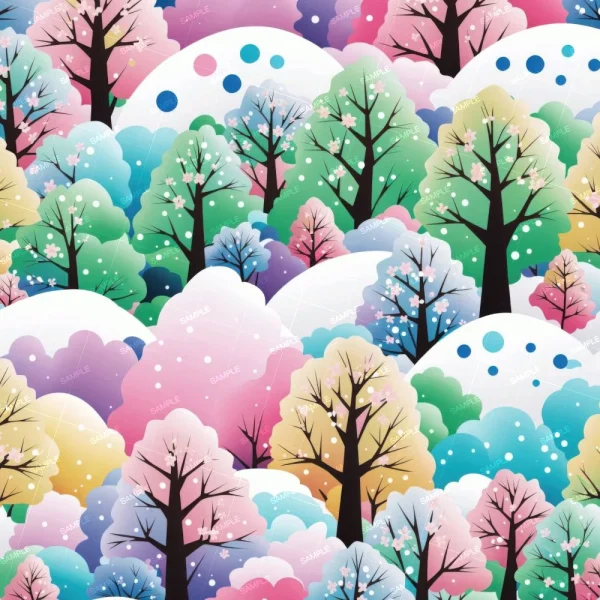 The Sneaker Collector features a vibrant illustration of a whimsical landscape with trees in pink, purple, green, and blue foliage over rolling hills. Snowfall adds a wintry atmosphere to the scene.