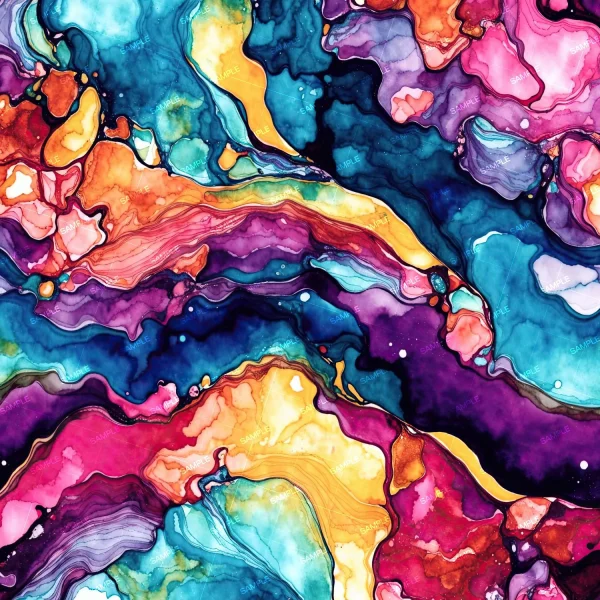 The Hand Drawn Pencil Waves 44 (Copy) artwork features dynamic swirls and patterns in vivid shades of blue, pink, orange, and yellow, resembling fluid waves or marbled textures for a colorful visual effect.