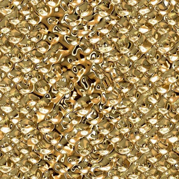 The Gold Nuggets 45 (Copy) design showcases a textured abstract pattern with interconnected golden droplets, forming a wavy, reflective surface. The shiny, metallic hues impart a sense of movement and fluidity.