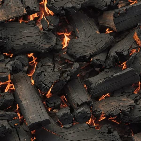 Burning Sticks emit visible orange flames, offer a warm glow, and surround charred wood with glowing embers, creating a rustic and intense atmosphere.