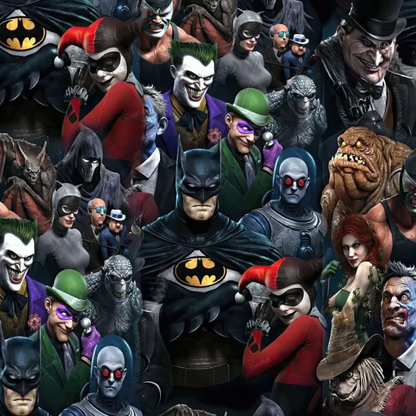 A collage featuring various characters from the Spiderman comics, in a dark, stylized manner. The image is densely packed with uniquely costumed characters. Product: Spiderman 31 (Copy).