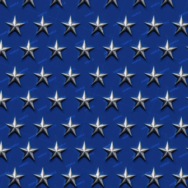 The Old Glory Starfield 43 features evenly arranged metallic silver stars, all five-pointed and identical in size, on a uniformly rich blue background.