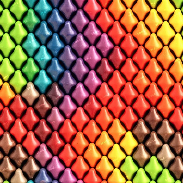 A closely packed, vibrant display of chocolate forms a honeycomb pattern with Colorful 3D Skulls 42. Wrapped in green, blue, purple, red, orange, yellow, and brown metallic foils.