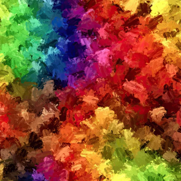 The "Colorful 3D Skulls 42 (Copy)" features a vibrant abstract design with dense, overlapping strokes in greens, blues, reds, yellows, and purples for a textured and chaotic visual effect.