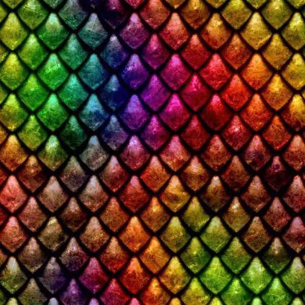 Color Brushstrokes (Copy) features an overlapping fish scale pattern in vibrant shades of green, blue, purple, red, orange, and yellow. The textured scales have an iridescent quality that creates a shimmering effect across the image.