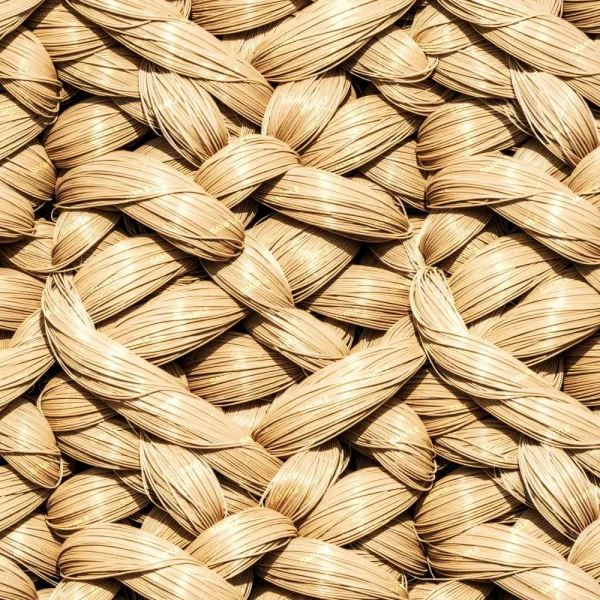A close-up view of numerous bundles of thin, light brown, straw-like fibers woven and intertwined in a repeating, textured pattern of Floral Style Woven Rattan (Copy).