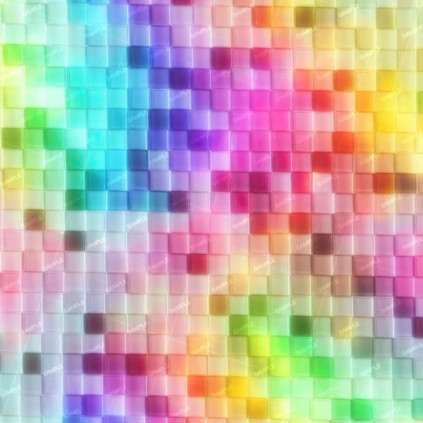 A grid of small, square tiles shows a colorful gradient—including blue, green, yellow, orange, red, and purple—with "SAMPLE" faintly repeated across the image. Product: Rainbow Ganja Leaves 42 (Copy).
