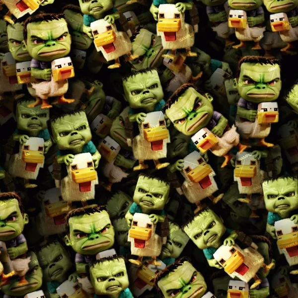 A dense pattern of Minecraft Characters—each has a green face, angry look, and holds a toy duck with a yellow beak and white body. The characters cover the entire image.