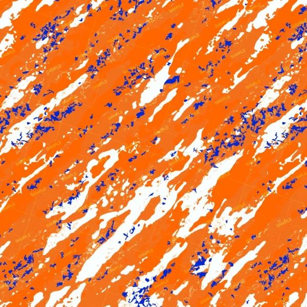 Rip Tear Splash Orange (Copy) showcases an abstract design with diagonal orange and white streaks, accented by scattered blue patches. The textured background and dynamic layout evoke a lively sense of movement.