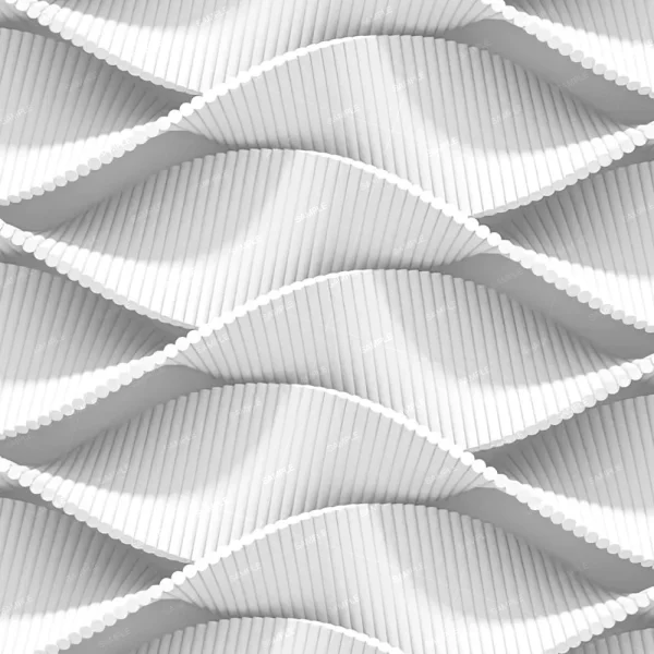 Psycho Ward 44 (Copy) features a uniform, geometric white 3D abstract pattern with repeating wavy lines that form undulating curved ridges and shadows across the surface.