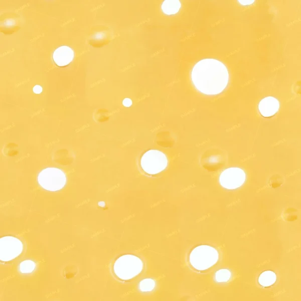 Close-up of Swiss Cheese 24: a yellow slice featuring multiple round holes of varying sizes throughout.