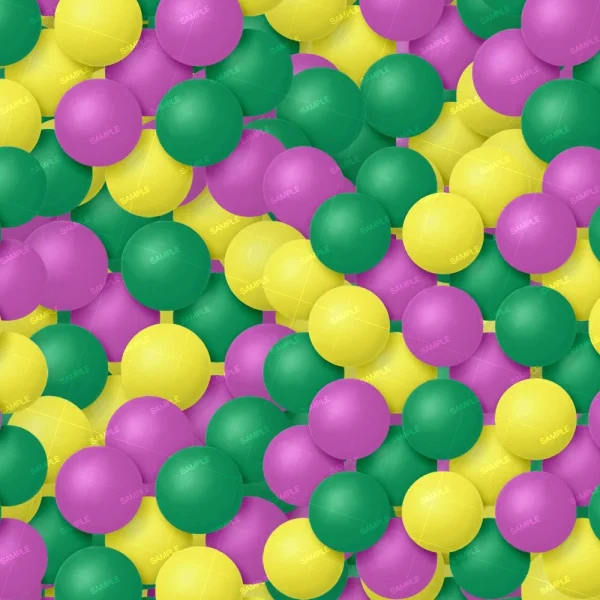 A dense cloud of vibrant neon ink drops—green, yellow, and purple—fills the frame. The colors swirl evenly with a glossy finish. "Neon Ink Drops in Water 44 (Copy)" is faintly marked on several drops.