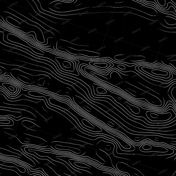Rolls of Film (Copy) features a black background with thin white wavy contour lines, forming an abstract topographic map pattern of varied thickness and irregular, organic shapes.