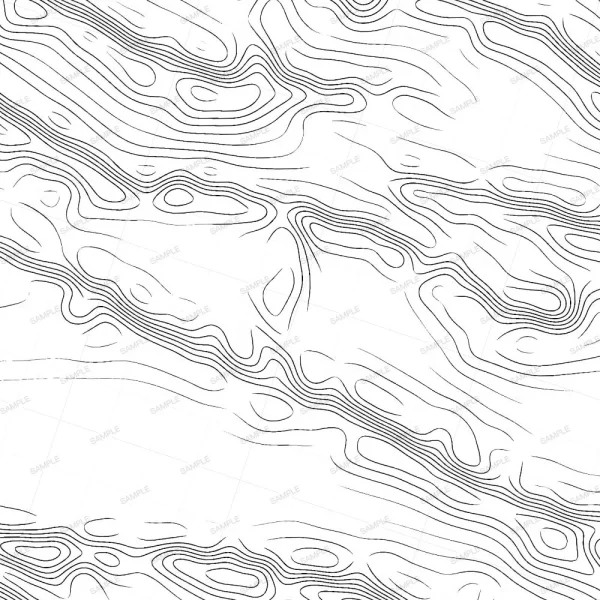 Black and white image of "Acorns of Fall (Copy)" features a seamless pattern of wavy, irregular contour lines with varying thickness, evoking a topographic map.