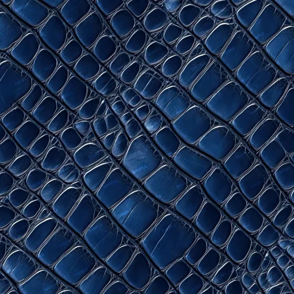 Close-up of Mangshan Pit Viper Scales 23 (Copy): a textured surface in dark blue with an alligator-like pattern, featuring shiny, irregular, slightly raised rectangular and oval scales marked by visible grooves and creases.