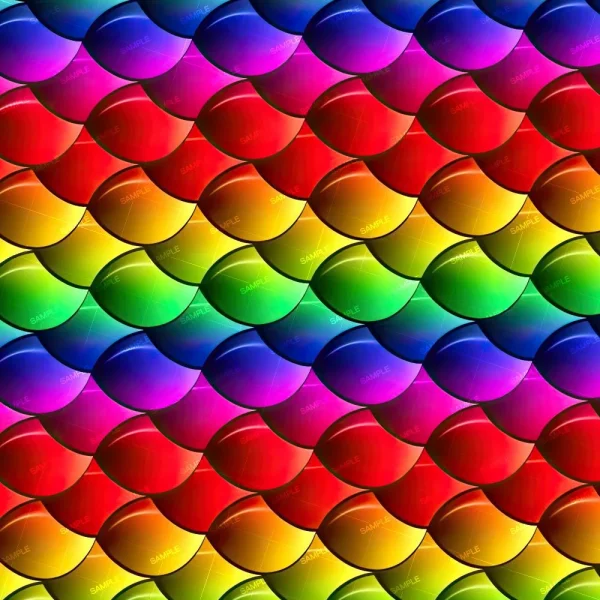 Rainbow Weave 25 (Copy) features a seamless pattern of overlapping, shiny, rounded scales in rows, colored with a vibrant rainbow gradient.