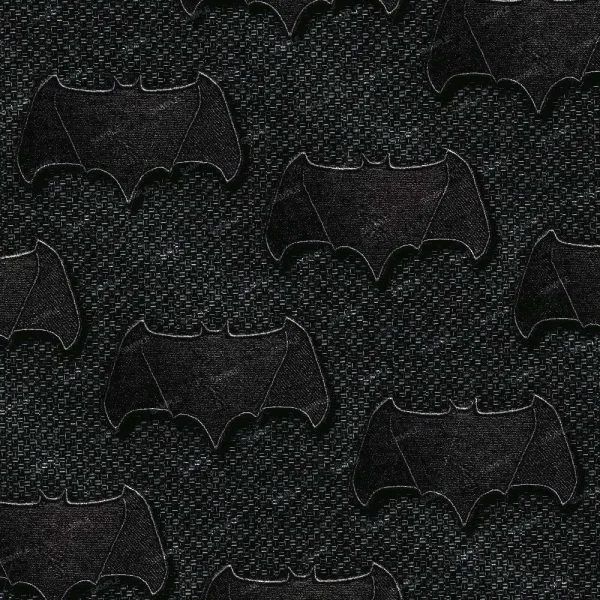 The Batman 2025 features a repeating pattern of evenly spaced, uniformly sized black bat logos on a textured dark gray background that resembles woven fabric.