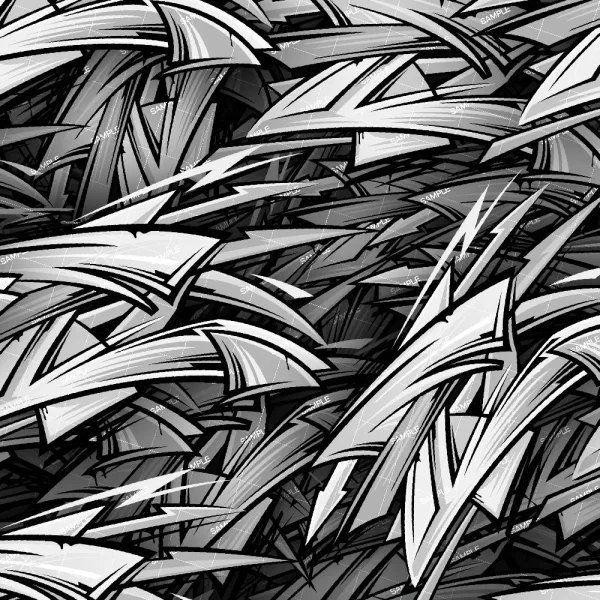 Alcohol Ink Abstract 48 (Copy) features overlapping angular shapes in black, white, and gray, with sharp lines that create a dense, chaotic pattern full of movement and depth.