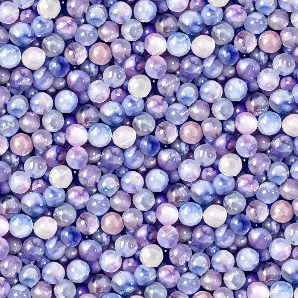 A close-up of "Alcohol Ink Abstract 48 (Copy)" shows many small, round, glossy beads in purple, lavender, blue, white, and pink densely packed to create a seamless pattern.