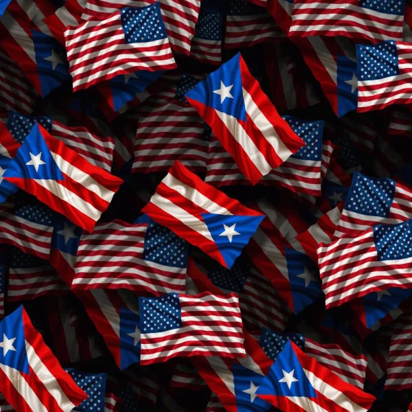 Fireworks 48 (Copy) features a pattern of overlapping U.S. and Puerto Rican flags in various orientations, covering the entire image.