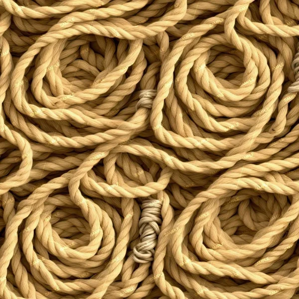 Coiled loops of Palm Leaf Rattan 44 (Copy) in thick, tan tones are closely arranged, forming a textured, overlapping pattern with natural fiber appeal and subtle shade variations.