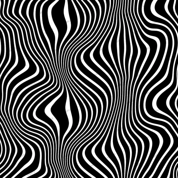 See Me Stripes (Copy) features a black and white abstract pattern with wavy vertical lines, creating an optical illusion effect through alternating thick and thin stripes.