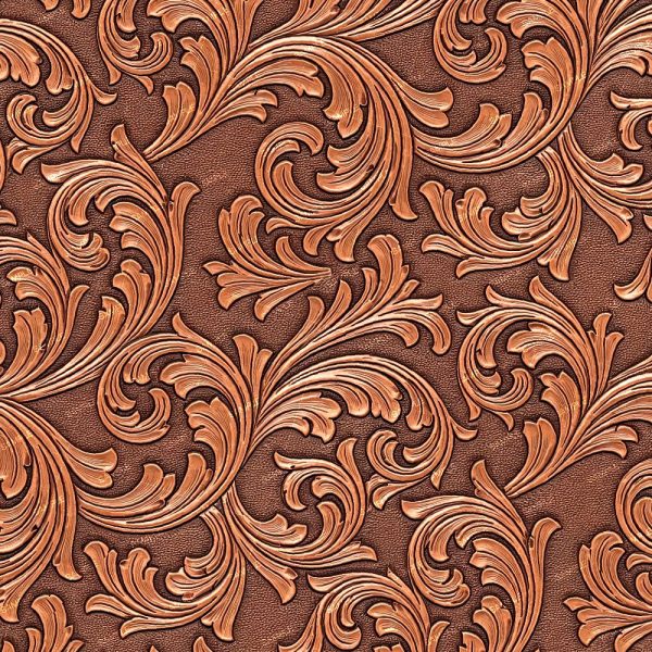 Diamond-stitched pattern with ornate, embossed swirls and leaf motifs in brown, leather-like texture gives Brown Diamond Stitched Leather (Copy) an intricate, vintage look.