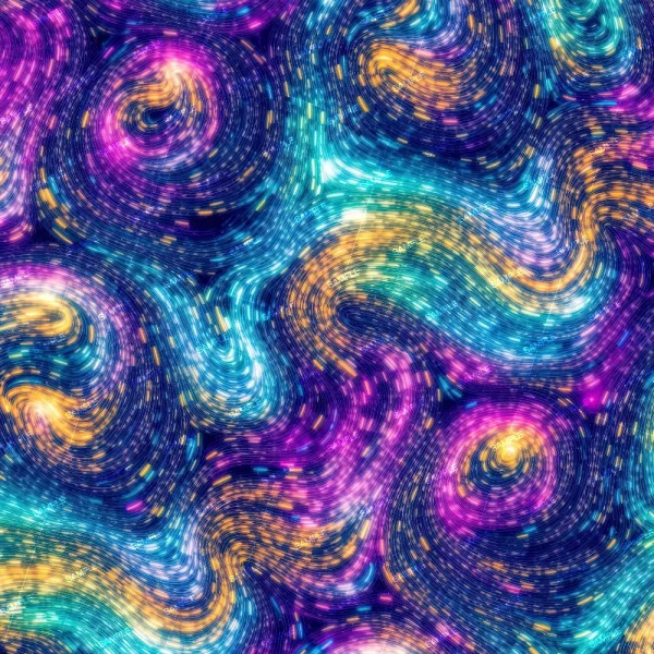 Memphis Style Graphics 45 (Copy) showcases a digital abstract pattern of swirling blue, purple, pink, and yellow lines forming wave and spiral shapes for a dynamic, starry galaxy-inspired effect.