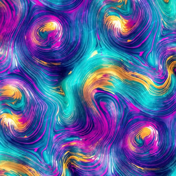 Memphis Style Graphics 45 (Copy) showcases an abstract design with swirling teal, purple, yellow, and pink patterns, fluid brushstrokes, and dynamic wave-like motion for a vibrant composition.