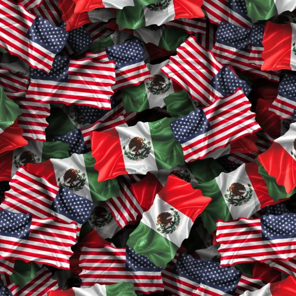 The Mexico and US Flags feature a dense, overlapping arrangement of wavy Mexican and American flags.