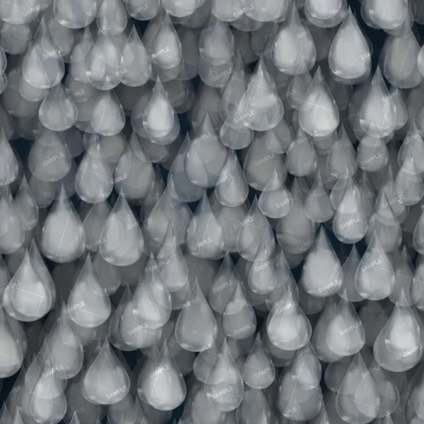 Ornamental 24 (Copy) features a seamless pattern of overlapping, semi-transparent gray water droplets on a dark background, arranged closely together for a repetitive and textured effect.