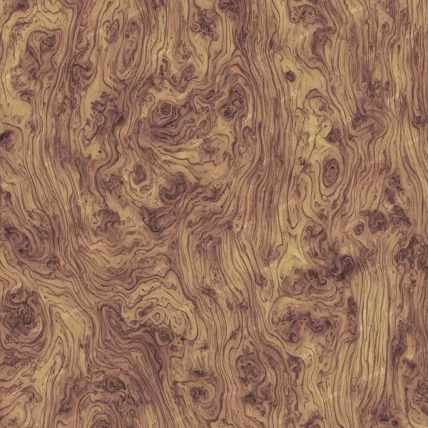 Close-up view of Curly Maple 42 (Copy), showcasing brown and tan wood grain with swirling, wavy patterns and natural lines, resembling a polished wooden surface.