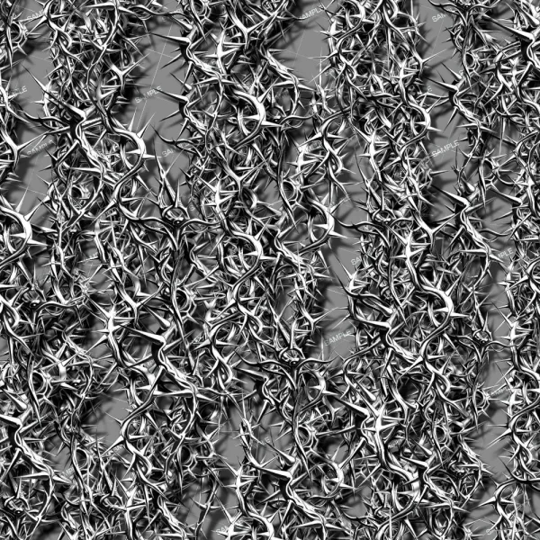 A grayscale pattern of dense, intertwined thorns forms an intricate, chaotic texture across the entire "Exotic Flowers 42 (Copy)" image, with overlapping thorns creating depth and complexity.